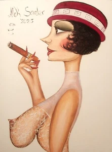 Manufaktur Alek Sander Öl naive Madame Cohiba Goldene 20er Jahre Babylon Berlin - Bild 1 von 1