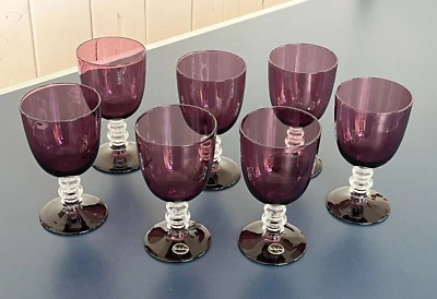 DE COLECCIÓN GLASTONBURY LOTUS #971 VIDRIO AMATISTA ART DECO COPAS DE AGUA TALLOS CONJUNTO DE 7 Foto 1 de 4