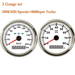 Juego de 2 medidores 200KM/H GPS velocímetro 0-8000rpm tacómetro LED rojo para Auto Marina - Imagen 1 de 7
