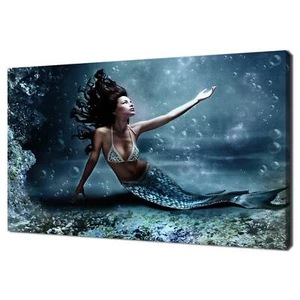 Beautiful Mermaid In The Blue Sea Modern Design Home Decor Canvas Print Art - Picture 1 of 7