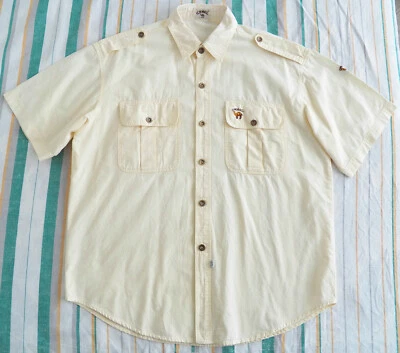 Vintage Camel Cigarettes Mens Safari SHIRT Size M L yellow cotton short sleeve - Image 1 of 4