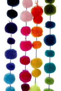 Cody Foster Rainbow Multi Colored Pom Pom Garland 78 inches Long - Picture 1 of 4