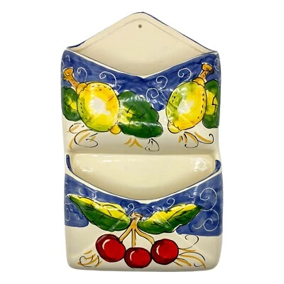 Porta Correos Cerámica Doble Pared Bolsillo Pintado a Mano Italia Fruta Cereza Limón Foto 1 de 4