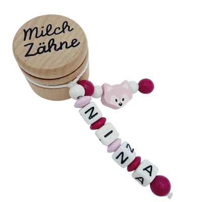FRAU ELSE Milchzahndose mit Namen Geschenk Geburtstag Einschulung Mädchen Fuchs rosa pink