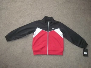 NWT NIKE ZIP FRONT ATHLETIC TYPE JACKET,4, 2 POCKETS, BLACK/RED/WHITE, SWOOSH - Picture 1 of 2