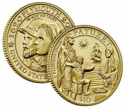 Mayflower 400th Anniversary Gold Reverse Proof Coin - In Hand - Ready to Ship Cover