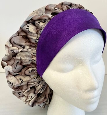 Faith Stones w/ Purple Band Size Large Medical Bouffant Scrub Cap Surgery Hat - Image 1 of 4