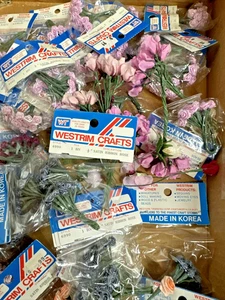 HUGE Lot Of 32 Bags Westrim Satin Roses And Many Other Flowers Multiple Colors - Picture 1 of 4