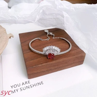 New In GIft Box Hyperbola bracelet with staggered circles, red, rhodium plated - Image 1 of 2