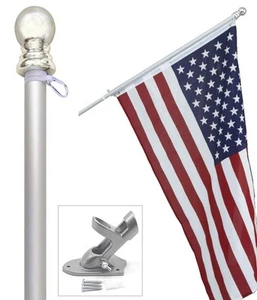 American flag and pole kit set: Includes a 3x5 ft US flag made in USA, 6 ft a... - Picture 1 of 6