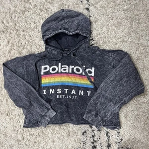 Polaroid Hoodie Womens Medium Cropped Rainbow Graphic Instant EST 1937 Pullover - Picture 1 of 9