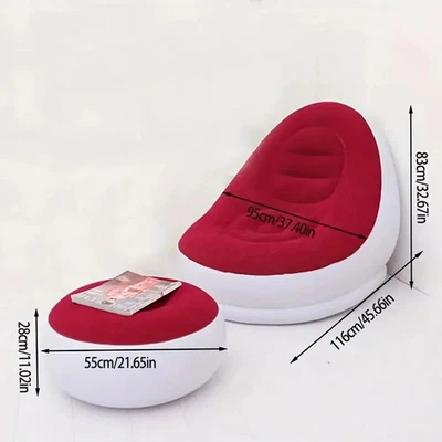 Aufblasbares Sofa Sitzsack Lounge Sessel Fußhocker PVC komfortabel rot - Bild 1 von 4