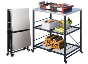 Outdoor Grill Table, 3-Tier Pizza Oven Stand Stainless Steel with Lock Casters - Picture 1 of 9