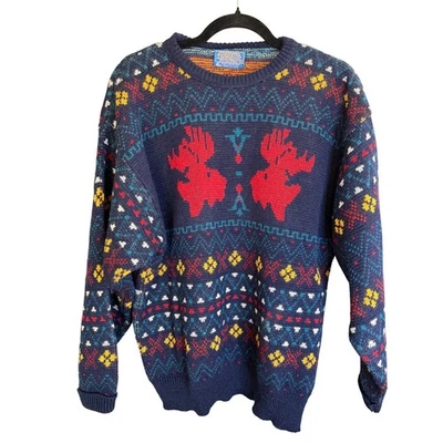 VTG Pendleton Holiday Wool Sweater Men M Navy Reindeer Fair Isle Cozy Christmas - Image 1 of 4