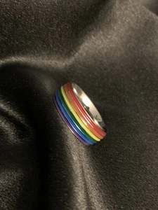 Stainless Steel Enamel Multicolored Rainbow LGBT Pride Flag Band Ring Size 7 - Picture 1 of 5