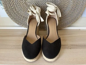 Reformation Camille Schnürschuhe Leinen Keilabsatz Espadrilles schwarz Größe 6,5 - Bild 1 von 10