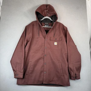 Carhartt Jacket Mens XL Burgundy Rain Defender Hooded Fleece Lined Snap 105022 - Picture 1 of 8