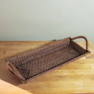 Pampered Chef Woven Selections Rectangular Wicker Serving Basket Handles 20 x 7 - Image 1 of 4