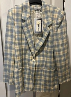 WHITE STAG Vintage Women’s Sz 14 Wool Blazer Light Blue Tan NWT - Image 1 of 4