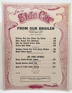 VTG Side Car Restaurant Menu - Ventura, Ca - Restaurant made from Passenger Car - Picture 1 of 2
