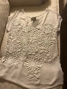 Anthropologie Blouse Baraschi White Sheer Crocheted Flowers Size S $148.00 MSRP - Picture 1 of 8