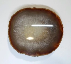 Vintage NATURAL AGATE PIN / RING DISH Quartz Center Slice of Stone Raw Edge 4" L - Picture 1 of 8