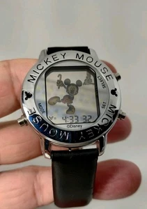 Vintage Disney Mickey Mouse Watch Dancing Musical Silver RARE Works No Sound - Picture 1 of 7