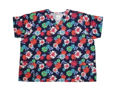 UA Scrubs Scrub Top Womens 5X Navy Floral V-Neck Medical Nursing Pockets Print - Image 1 of 4