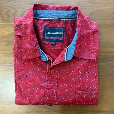 Camisa Aéropostale Para Hombre Extra Grande Roja Informal Manga Corta Abotonada Lunares Foto 1 de 4