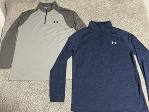 (2) Under Armour Heatgear Men's Medium 1/4 Zips Mid Layer Gray Navy - Picture 1 of 11