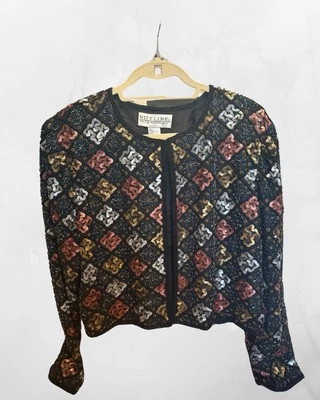 Blazer vintage Della Roufogali Niteline lantejoulas tamanho XL - Imagem 1 de 4