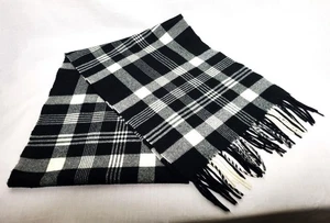 Neck Scarf Cashmere Unisex Black White Plaid 67" x 12.5" Fringed - Picture 1 of 2