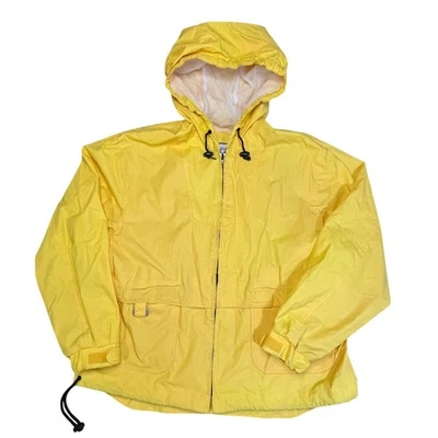 Chaqueta de lluvia London Fog amarilla con capucha estilo cortavientos Anorak talla L Foto 1 de 4