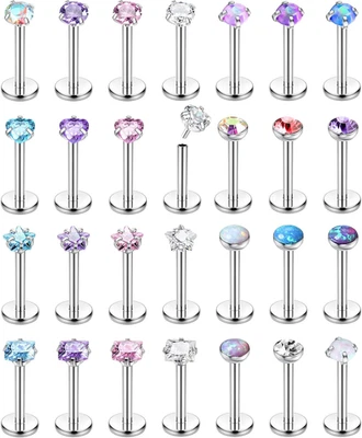 Nasenpiercing Lippenpiercing Monroe Medusa Labret CZ Opal Ohr Conch Tragus Helix - Bild 1 von 4