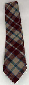 Pendleton 100% Virgin Wool Neck Tie Red Beige Blue Plaid Vintage - Picture 1 of 3