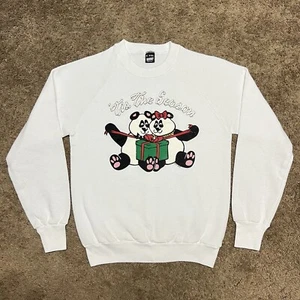 Vintage Christmas Tis The Season Panda Sweatshirt Kids Medium Youth Holiday Gift - Picture 1 of 9