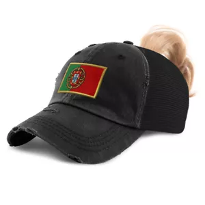 Womens Ponytail Baseball Cap Portugal Euro Cup Distressed Trucker Hats - Picture 1 of 28