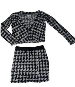 T2 Love Girls 2pc Cozy Knit Houndstooth Cropped Cardigan & Skirt Set 14 - Picture 1 of 5