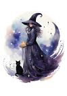 Kunstkarte Lustige Katze  & HEXE   MAGIC  BLACK  CAT    HELOWEEN  postcard #  11