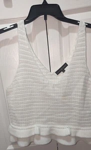 NWT, White, Acrylic, V-neck Ruffle, Sweater, Tank Top- Women's Size Large - Picture 1 of 5