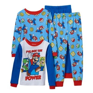 Super Mario 4 PC Long Sleeve Tight Fit Cotton Pajama Set Boy Size 6 - Picture 1 of 2