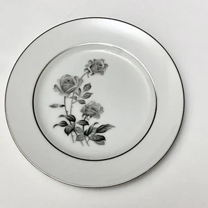 Nocturne Yamaka Japan Dessert Salad Plate 7-5/8" Gray Floral Rose Platinum Trim - Picture 1 of 6