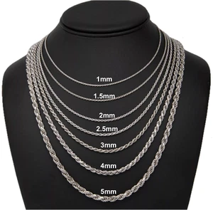 Cadena de eslabones de cuerda trenzada de plata de ley 925 maciza chapada en rodio opción múltiple - Imagen 1 de 18