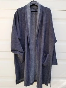 EILEEN FISHER sz L open front hemp cotton coat jacket duster 38" L - Picture 1 of 9