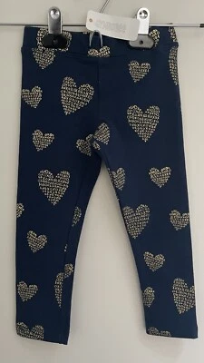 Leggings Gymboree Niñas Pequeñas Longitud Completa XOXO Corazón Dorado Azul Marino XXS NUEVOS CON ETIQUETAS Foto 1 de 3