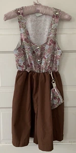 Vintage 90s Girl Scouts Romper Waist Pouch Floral Brown Jumper VTG 14 Camp USA - Picture 1 of 15