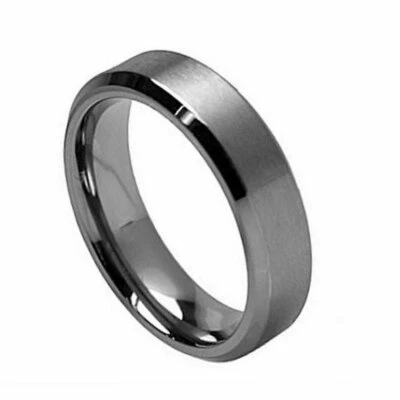 Men's 7mm Titanium Band Dark TITANIUM Ring Brushed Center Beveled Edge - Image 1 of 4