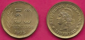 ARGENTINA 50 CENTAVOS 1975 UNC CAPPED LIBERTY HEAD LEFT,VALUE WITH GRAIN SPRIG T - Picture 1 of 1