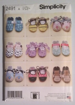 SIMPLICITY #2491 INFANTS SHOES XS 4" - L 4 3/4" PATTERN UNCUT - Image 1 of 4