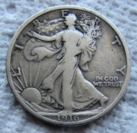 1916 Walking Liberty Silver Half Dollar Early Rare Key Date P Mint Fine / VF Cover